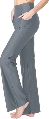 Vista 3 de Keolorn Pantalones de yoga para mujer con corte de bota y bolsillos, cintura alta, pantalones de entrenamiento para yoga