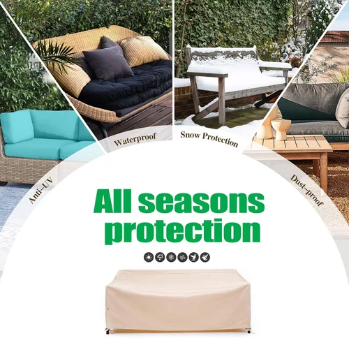 Vista 8 de F&J Outdoors Funda impermeable resistente a los rayos UV para sofá de patio de 2 plazas, resistente, color beige, 58" de ancho x 35" de profundidad