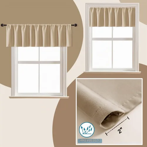 Vista 5 de XTMYI Cortinas pequeñas para ventana de sótano, cenefas opacas para oscurecer la habitación para sala de estar, juego de 2 unidades, beige natural