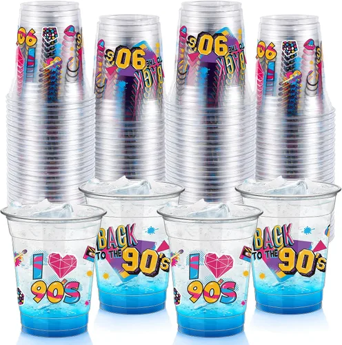 Vista 12 de FoldTier 50 Piezas Vasos de los Años 50 de 12 oz Plástico Vasos Regreso a los Años 50 Vasos Transparentes Desechables de los Años 50 Vasos Temáticos