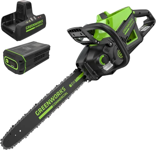 Vista 14 de Greenworks - Motosierra sin escobillas de 82 V, 16 pulgadas (2,4 kW) inalámbrica (225 cortes por carga), batería de 4,0 Ah y cargador rápido
