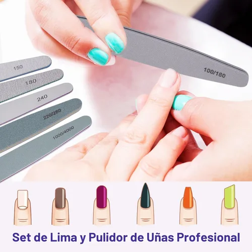 Vista 2 de Juego de lima de uñas y pulidor, set de 6 piezas, kit profesional de lima de uñas para uñas acrílicas y naturales, granos