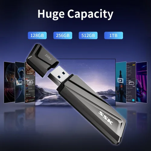 Vista 7 de SSK Unidad flash USB de 128 GB de hasta 550 MB/s USB 3.2 Gen2 Externel Thumb Drive Compatible con función OTG, memoria USB A+C rápida