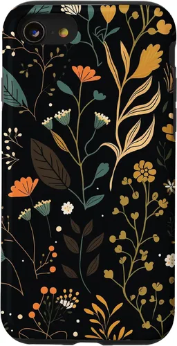 Vista 18 de Floral Aesthetic Simple Boho Modern Botanical Flowers Black Case for iPhone 17
