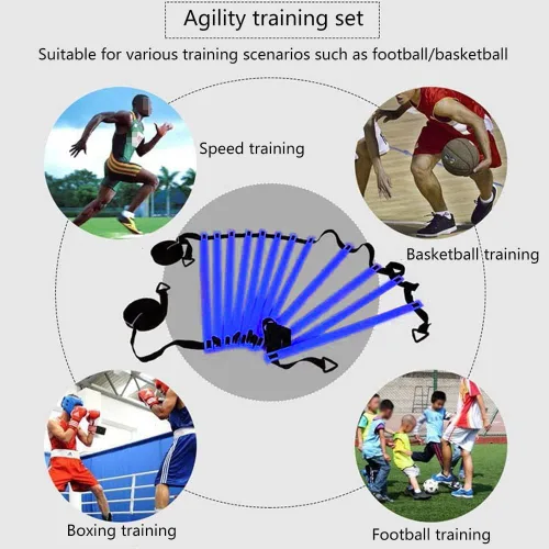 Vista 5 de Equipo de entrenamiento de fútbol Juego de entrenamiento de agilidad de velocidad, incluye 1 escalera de agilidad, 4 pilas de acero, 12 conos