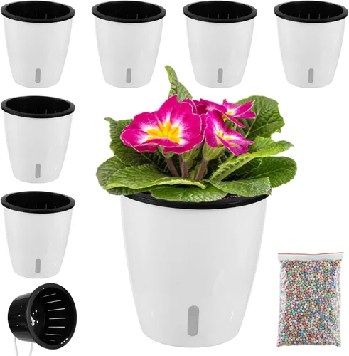 Vista 16 de Planterhoma Macetas de riego automático de 5 pulgadas para plantas de interior, 6 paquetes de macetas de violeta africana con indicador, maceta