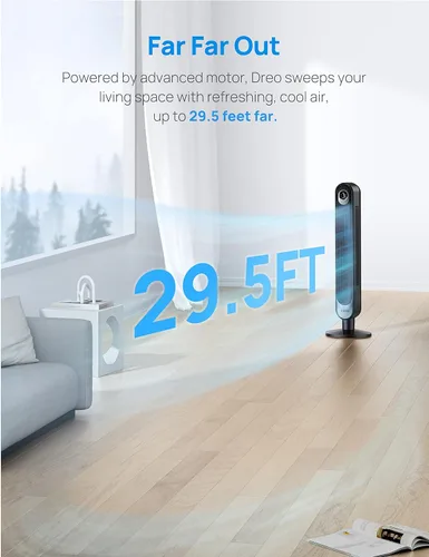 Vista 7 de Dreo Ventilador de torre purificador de aire de 45 pulgadas, ventilador inteligente 2 en 1 para dormitorio y ventilador Cruiser Pro T1 silencioso
