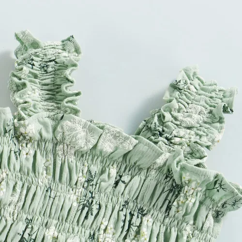 Vista 4 de Conjunto de ropa de verano sin mangas para bebé recién nacida, con volantes y cuello halter
