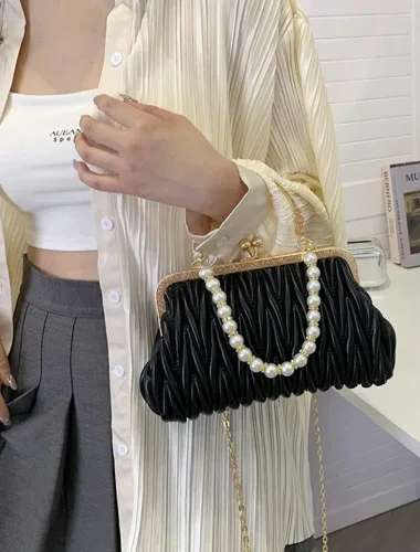 Vista 7 de Solyinne Bolso de mano para mujer, bolso de noche con perlas, sobre para noche, novia, boda, fiesta, club, bolsos cruzados