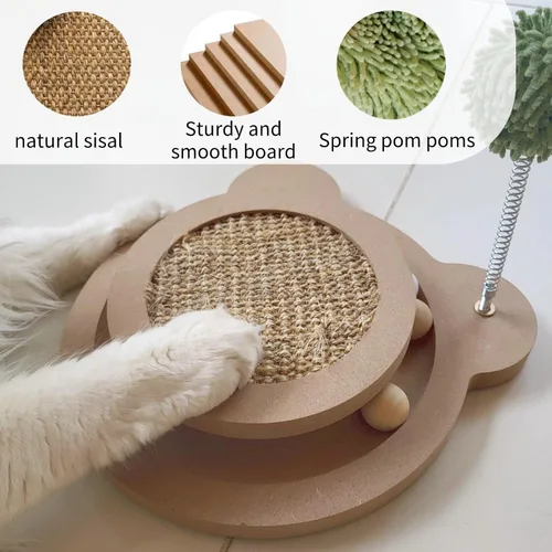 Vista 3 de Lindo rascador de gato, juguetes rascadores interactivos para gatos de interior y gatito natural de sisal para gatos, pelotas de pista, juguete