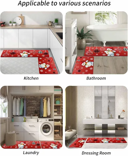Vista 6 de Tapete de baño de muñeco de nieve rojo para bañera, antideslizante, de secado rápido y absorbente, de tierra de diatomeas, para fregadero de cocina