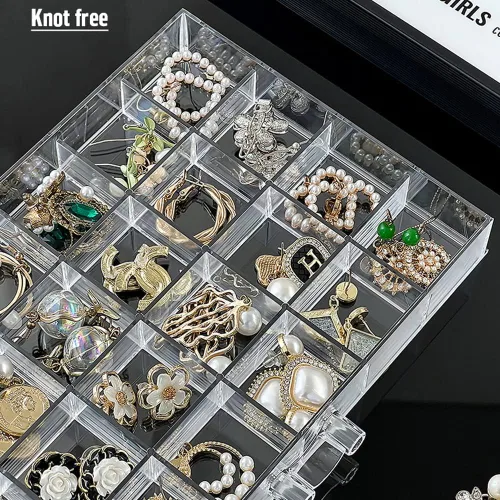Vista 4 de YUFONG Caja organizadora de almacenamiento de aretes, 5 cajones, organizador de joyas, caja de almacenamiento de joyería acrílica, compartimento