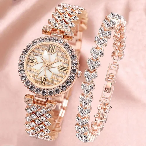 Vista 3 de ADSBIAOYE Relojes de pulsera de lujo para mujer, reloj de pulsera de diamante, reloj de cuarzo casual de moda para mujer 01 oro rosa.