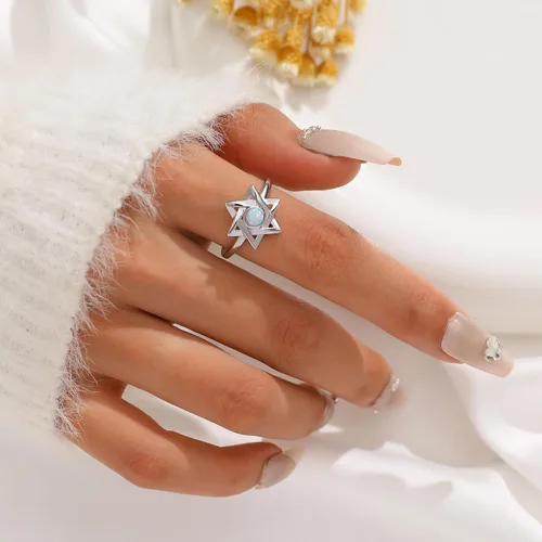 Vista 20 de Jewmon Anillo de plata de ley con estrella de David para mujer – Anillo ajustable Magen David – Amuleto Wicca – Regalos judíos