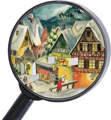 Vista 4 de Richard Sellmer Verlag RS 265 Calendrier de l'Avent panoramique avec paillettes et fenêtre transparentes Motif village sous la neige 8.386 x 25.591