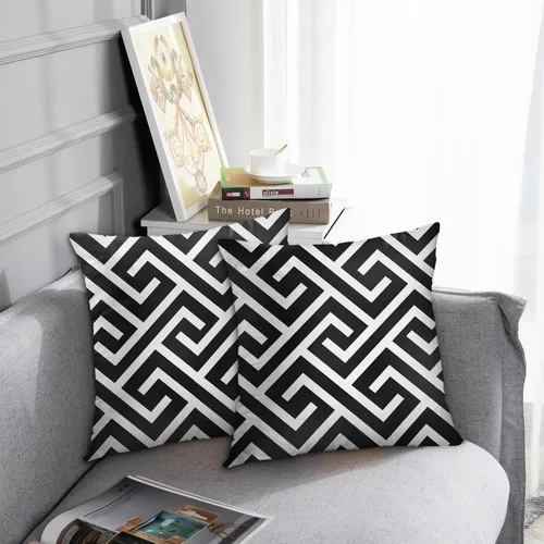 Vista 7 de Emvency Juego de 4 fundas de almohada modernas geométricas abstractas en negro, blanco y gris, diseño de flechas florales dulces, fundas de almohada