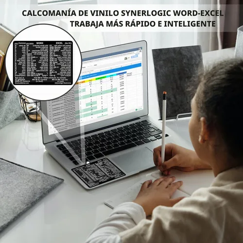 Vista 2 de SYNERLOGIC Microsoft Word/Excel (para Windows) Guía de Referencia de Atajos de Teclado Adhesivo, Laminado, Vinilo Sin Residuos (Negro/Pequeño)