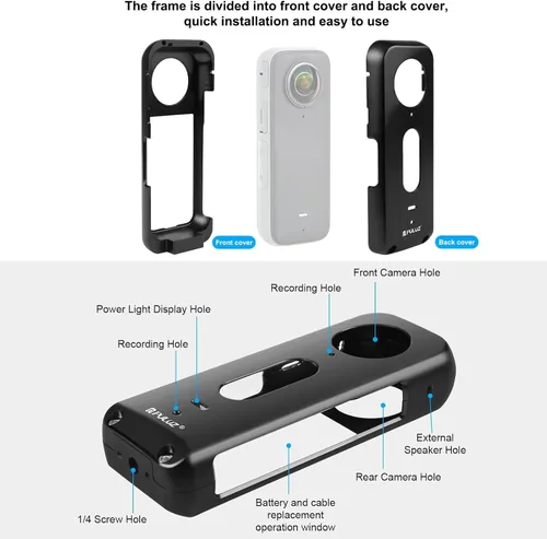Vista 4 de PULUZ Funda protectora de metal para Insta360 X3 + protector de lente de silicona a prueba de golpes, anticaída, protección completa para carcasa