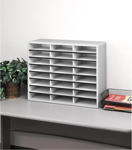Vista 2 de Fellowes 25041, organizador de libros y cartas, 24 compartimentos, color gris claro