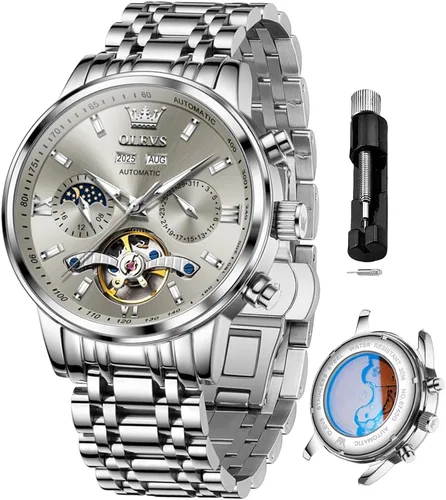 Vista 13 de OLEVS Automatic Watches for Men Luxury Skeleton Multi-Function Mechanical Watch Self Winding Date Waterproof Luminous Mens Watch
