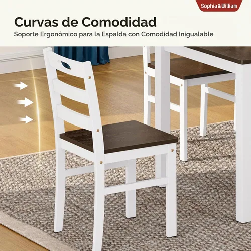 Vista 8 de Sophia & William Juego de mesa de comedor de 5 piezas para 4, juego de mesa y sillas de cocina de madera, mesa de comedor rectangular de 45 pulgadas
