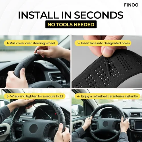 Vista 3 de Cubierta de volante con encaje negro, accesorio clásico de agarre elástico para auto