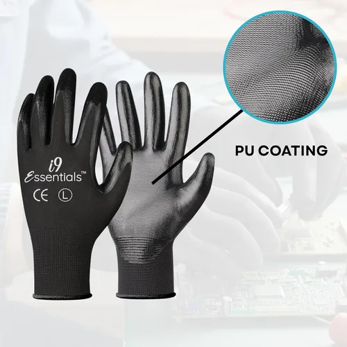 Vista 2 de Guantes de trabajo, 12 pares, guantes de agarre de seguridad transpirables sin costuras con revestimiento de poliuretano para hombres y mujeres