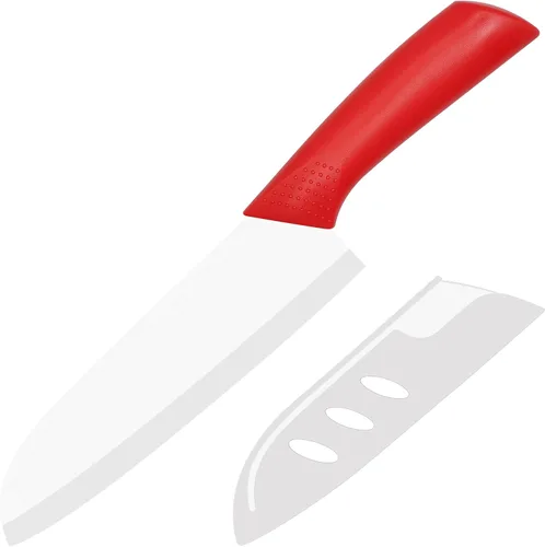 Vista 10 de Cuchillo de cerámica – Cuchillo Santoku de chef de 7 pulgadas – Cuchillo de cocina de cerámica afilado con cubierta de funda
