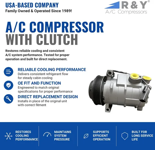 Vista 2 de Compresor de CA RYC y embrague de A/C AEG340 (solo compatible con Dodge Journey 3.5L 2009-2010 CON A/C trasero)