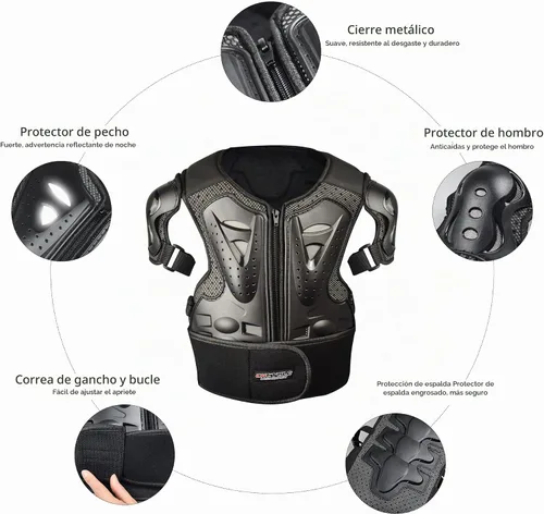 Vista 6 de Traje de armadura de moto para niños, equipo de protección para moto cross, chaleco protector para niños con almohadillas protectoras para codos
