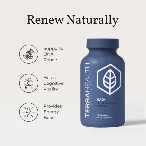 Vista 4 de Terra Health Essentials NAD+ - Energía celular, reparación metabólica, envejecimiento saludable del corazón, cerebro y músculo - Todo natural