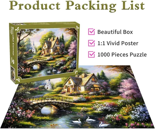 Vista 5 de Hermosos rompecabezas de cabaña de 1000 piezas para adultos, pintorescos rompecabezas de iglesia de 1000 piezas para adultos Large Poster