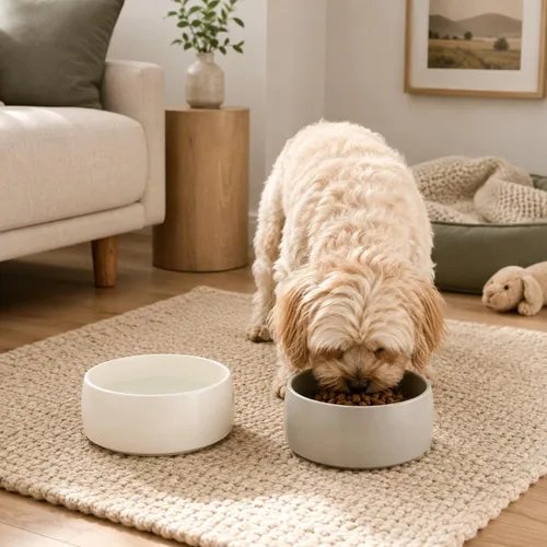 Vista 4 de Juego de 2 cuencos de cerámica para perros, 1.5 + 6 tazas, cuencos para alimentos y agua, a prueba de derrames, antideslizantes, para razas pequeñas