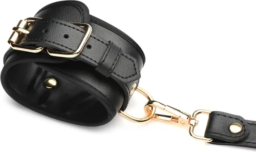 Vista 4 de STRICT Arnés Bondage negro con lazos para mujeres, hombres y parejas BDSM, sujetadores de cuero vegano para submarinos, mediano grande, negro
