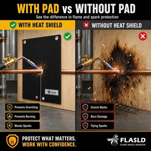 Vista 6 de FLASLD Manta de Soldadura y Escudo Térmico para Soldar Tubería de Cobre, Almohadilla Protectora contra Llamas de 12''x12'' para Fontanería con 1