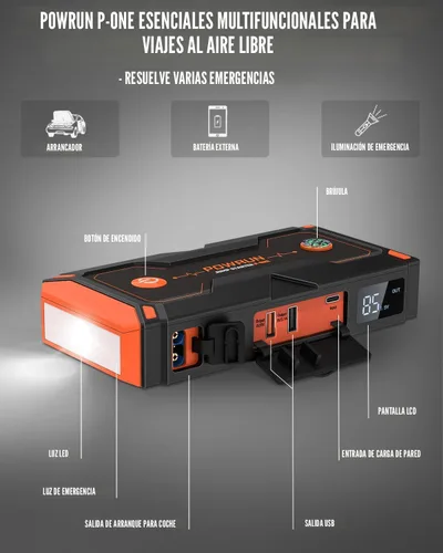 Vista 6 de Powrun P-ONE Arrancador de Salto, Caja de Salto Portátil de 2000A - Paquete de Batería de Arrancador de Coche para hasta 8.0L de Gasolina y 6.5L