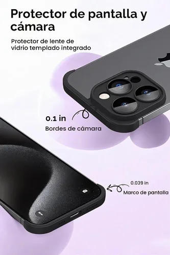Vista 4 de LEKEVO Funda sin marco para iPhone 15 Pro Max con protector de lente de cámara, funda delgada de TPU suave a prueba de golpes, carcasa minimalista