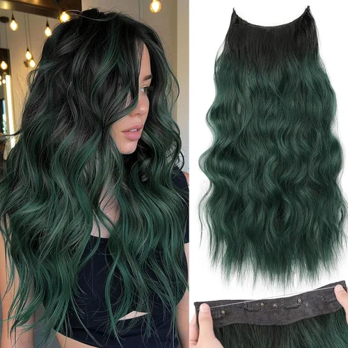 Vista 28 de KooKaStyle - Extensiones de cabello con hilo invisible, diadema transparente, ajustables, 4 clips fijadores, cabello largo y ondulado de 12