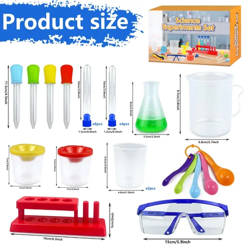 Vista 2 de Kit de aprendizaje temprano de experimentos de ciencia de laboratorio educativo de 24 piezas para niños y niñas con muchas herramientas, goteros