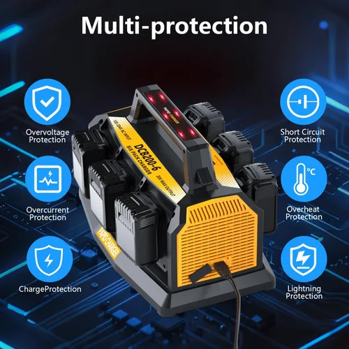 Vista 6 de Choerinton Cargador de batería rápido de 6 puertos para batería DeWalt de 20 V, repuesto para DCB104 DCB107 DCB115, compatible con 20V Max 60V