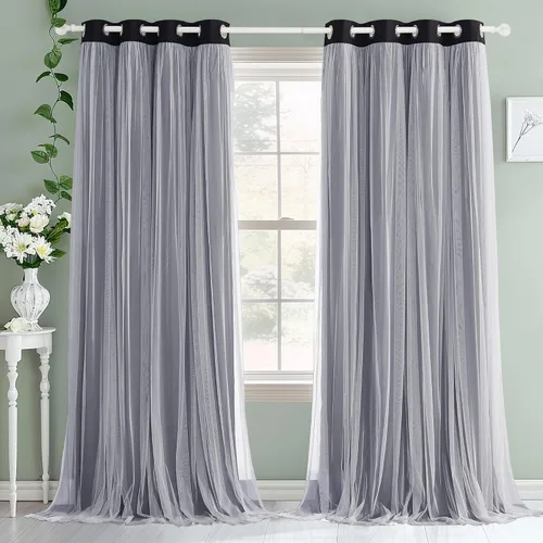 Vista 17 de PONY DANCE Cortinas de Doble Capa - Cortinas Opacas de 63 Pulgadas de Largo, Diseño con Ojales en la Parte Superior, Paneles Transparentes Blancos