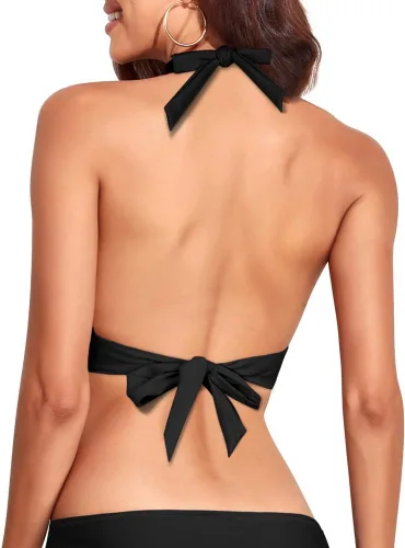 Vista 6 de Hilor Top de bikini push up para mujer, parte superior triangular sexy, traje de baño halter
