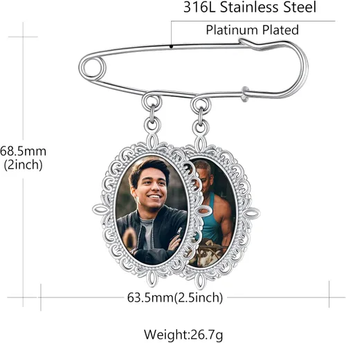 Vista 6 de Custom4U Abalorios de fotos de ramo de boda personalizados con 1 a 4 fotos conmemorativas Boutonniere para novia o recuerdo funerario para madre