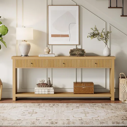 Vista 7 de Tribesigns - Mesa de consola de 70.9 pulgadas con 3 cajones, mesa de entrada extralarga, mesa de sofá de madera con estantes de almacenamiento