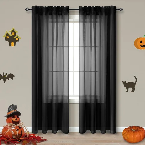 Vista 25 de Cortinas traslúcidas negras de 45 pulgadas de largo para ventanas de baño, juego de 2 paneles, cortinas de media ventana para cocina y dormitorio