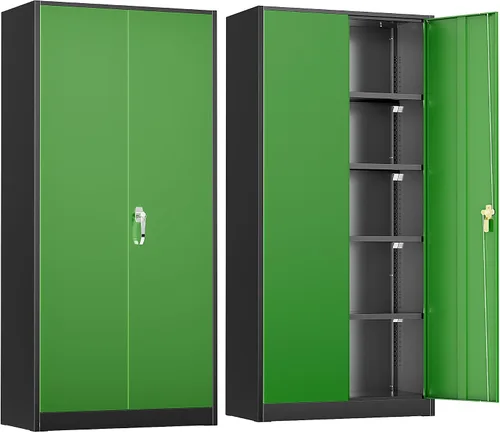Vista 12 de Greenvelly Armario de metal para garaje, armario de almacenamiento de metal con bloqueo de 36 pulgadas de alto con 2 puertas y estantes ajustables