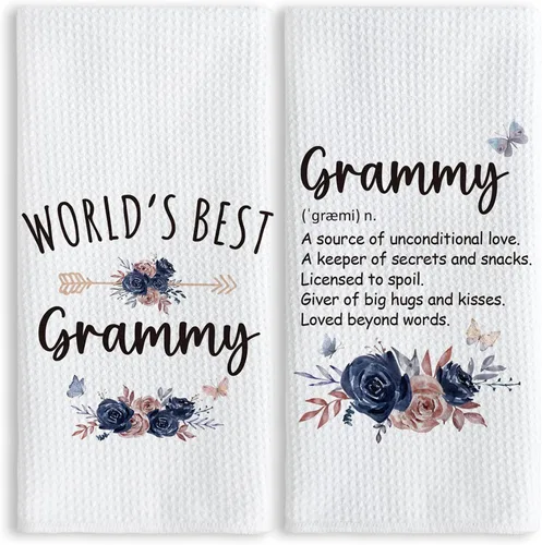 Vista 23 de TNUW Best Grandma - Toallas de cocina de 16 x 24 pulgadas, la mejor flor de Abuela del mundo, suave y absorbente, toalla de cocina, toallas de mano