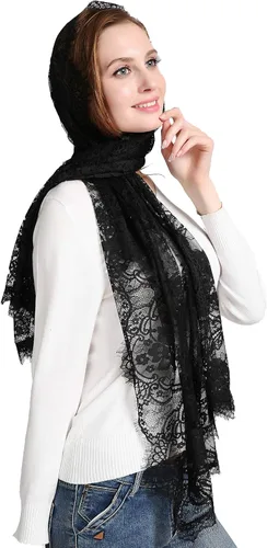 Vista 18 de Bufanda de encaje floral vintage de pestañas capilla velo mantilla infinito latino masa S04