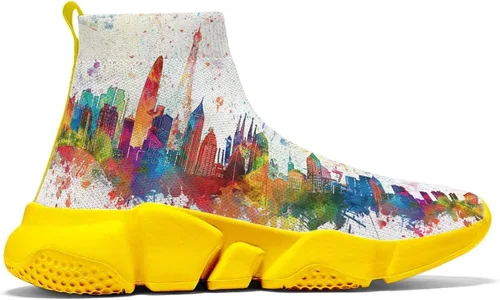 Vista 4 de Calcetines sin cordones para hombres y mujeres zapatos casuales pintados con graffiti tenis para correr talla grande 5-15