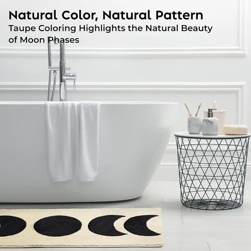 Vista 8 de Alfombra de baño Half Moon de 52.5 x 20.5 pulgadas, antideslizante, absorbente de agua, con diseño bohemio de brujería de fase lunar, color negro